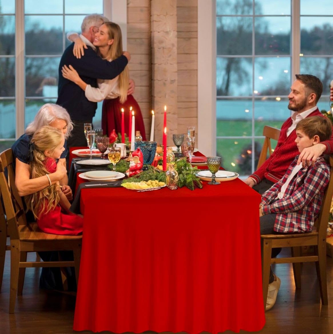 Red Table Cloth Rectangle Table Skirts - Spandex Table Covers 6 ft 2pcs Banquet Linen Tablecloth - Fourth of July Tablecloth Washable- Party Decorations Decor - Manteles de Mesa de Tela para Fiestas