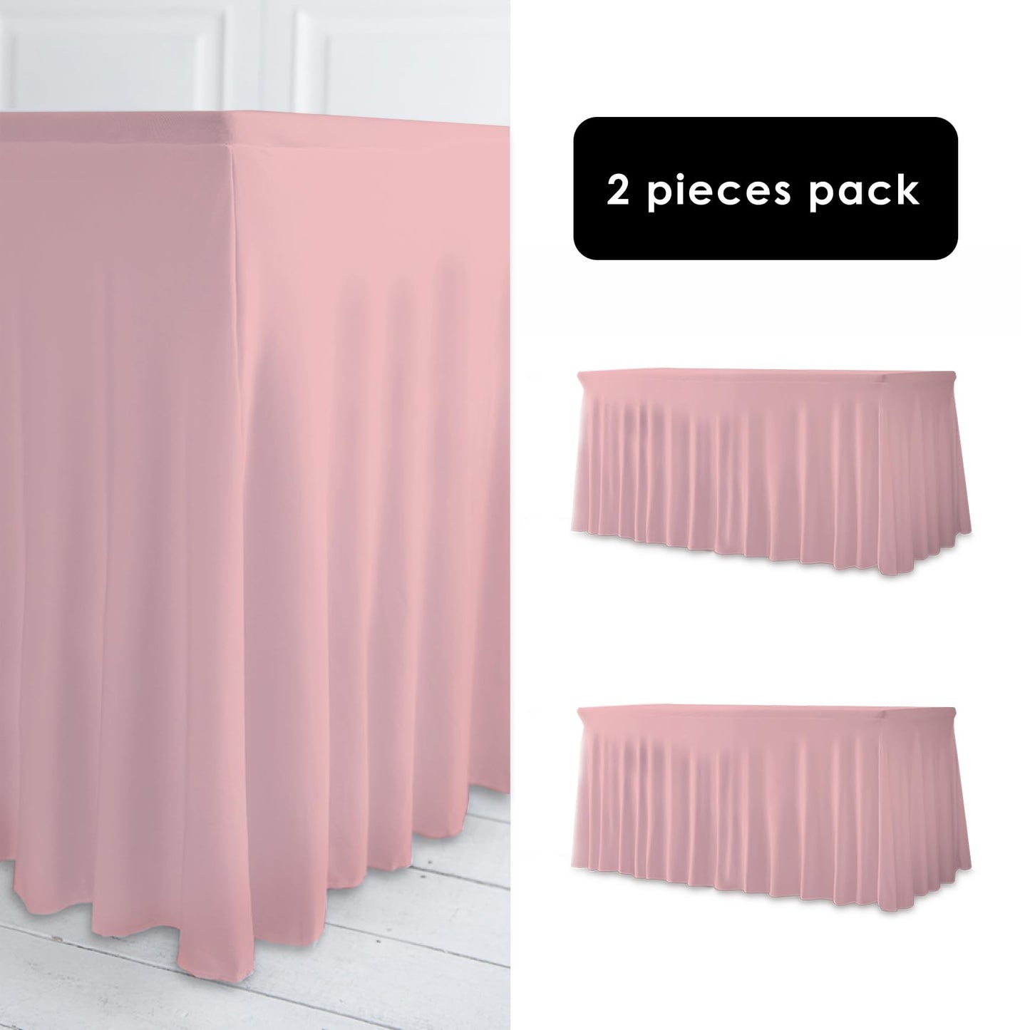 Your Magic Moment Dusty Pink Table Cloth Rectangle Table Skirts - Spandex Table Covers 6 ft 2pcs Banquet Linen Tablecloth - Green Party Decorations Decor - Manteles de Mesa de Tela para Fiestas