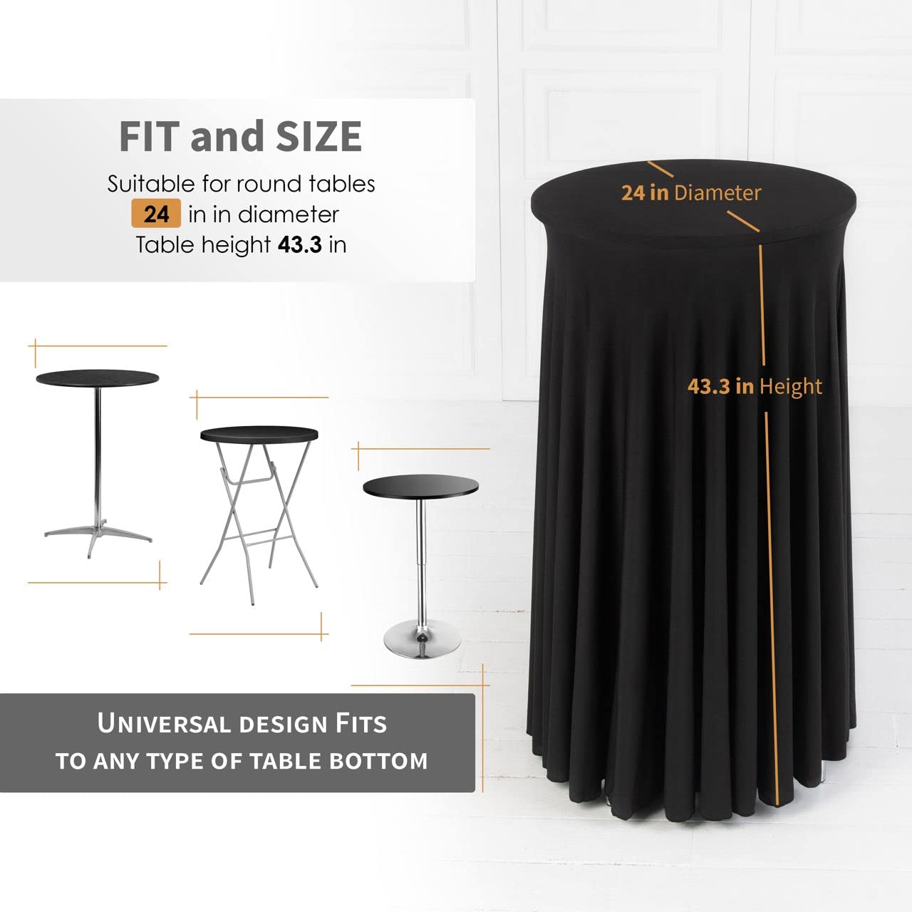 Your Magic Moment Round Cocktail Table Skirt Black Set of 6 Tablecloth for highboy Table Round Tablecloth Spandex Fitted Table Covers for 24 in Tables Small Corner Table Cover