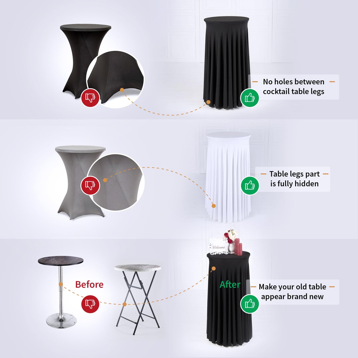 Your Magic Moment Round Cocktail Table Skirt Black Set of 2 Table Cloth for highboy Table Round Tablecloth Spandex Fitted Table Covers for 24 in Tables Small Corner Table Cover