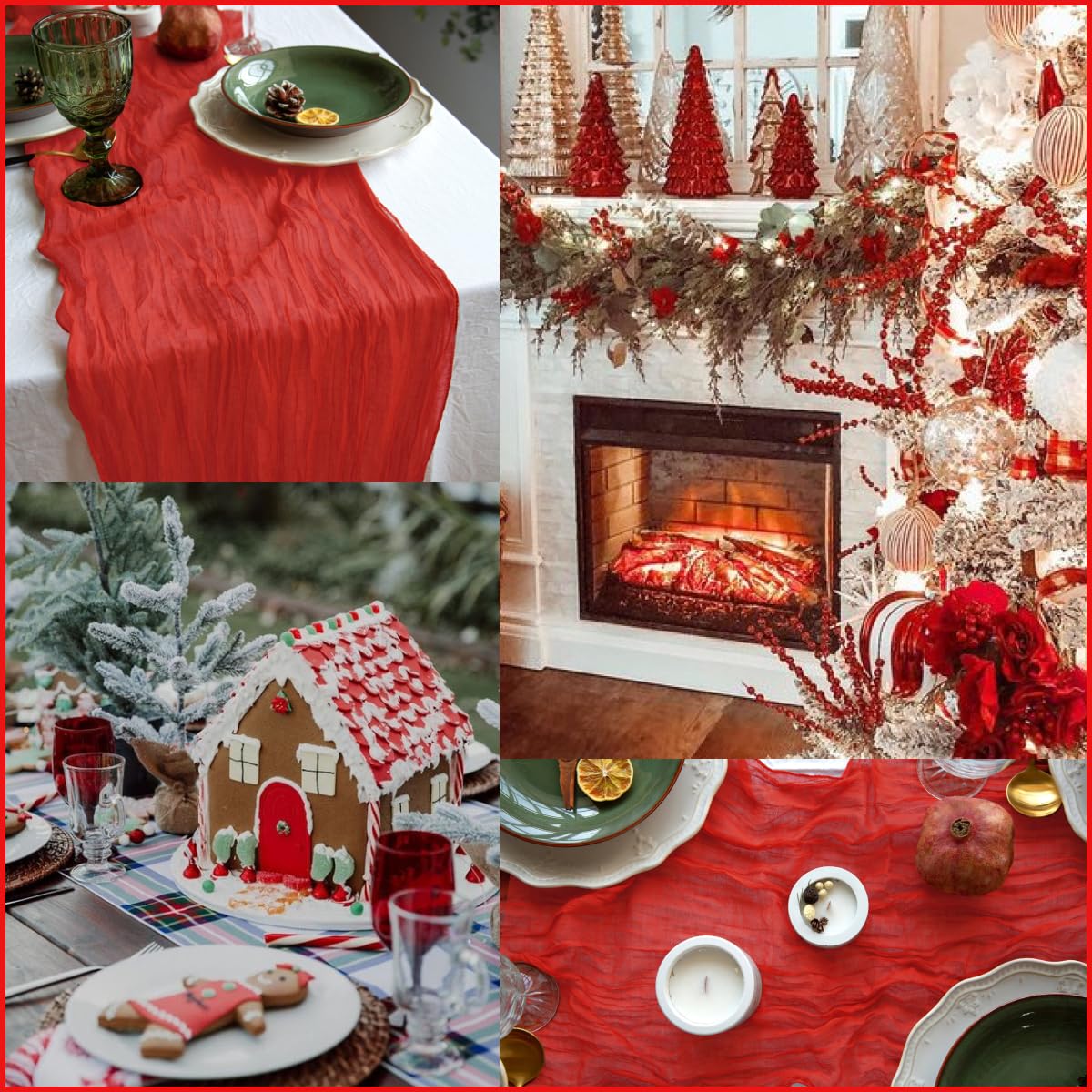 Red Table Runner Cheesecloth 142'' Rustic Gauze Runner Wedding Runner, Christmas Cheese Cloth Tablecloth, Gauze Cheesecloth Runner, Wedding Shower Decorations Rustic Theme Tablecloth…