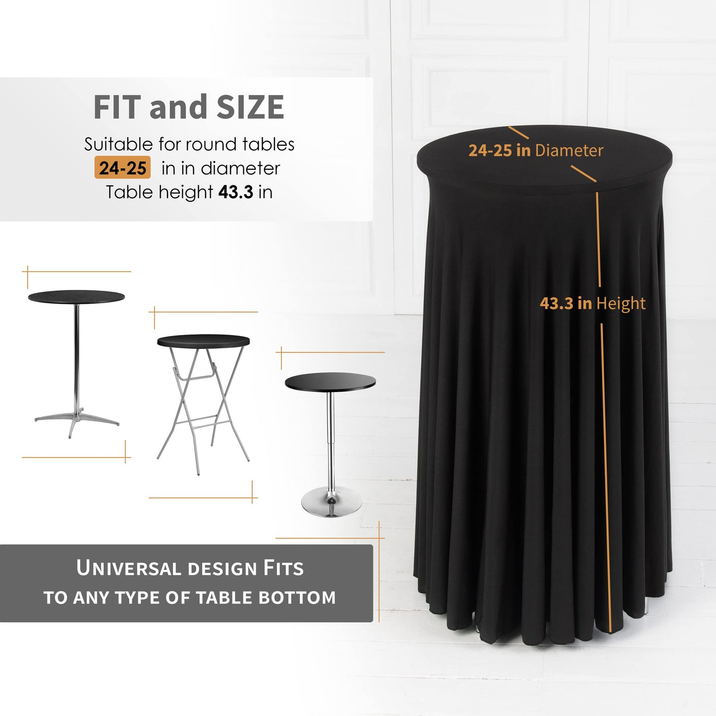 Your Magic Moment Round Cocktail Table Skirt Black Set of 2 Table Cloth for highboy Table Round Tablecloth Spandex Fitted Table Covers for 24 in Tables Small Corner Table Cover