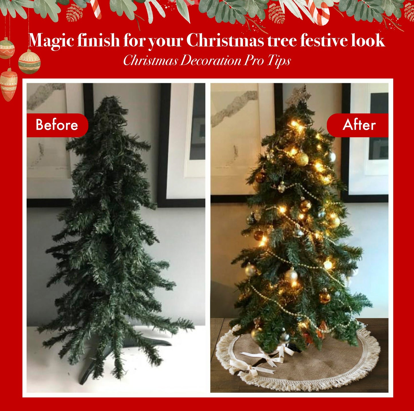 Small Christmas Tree Skirt 26 inch, Christmas Tree Collar, Burlap Tree Skirt, Christmas Tree Decorations, Mini Tree Skirt, Brown Farmhouse Christmas Ornaments (Small)