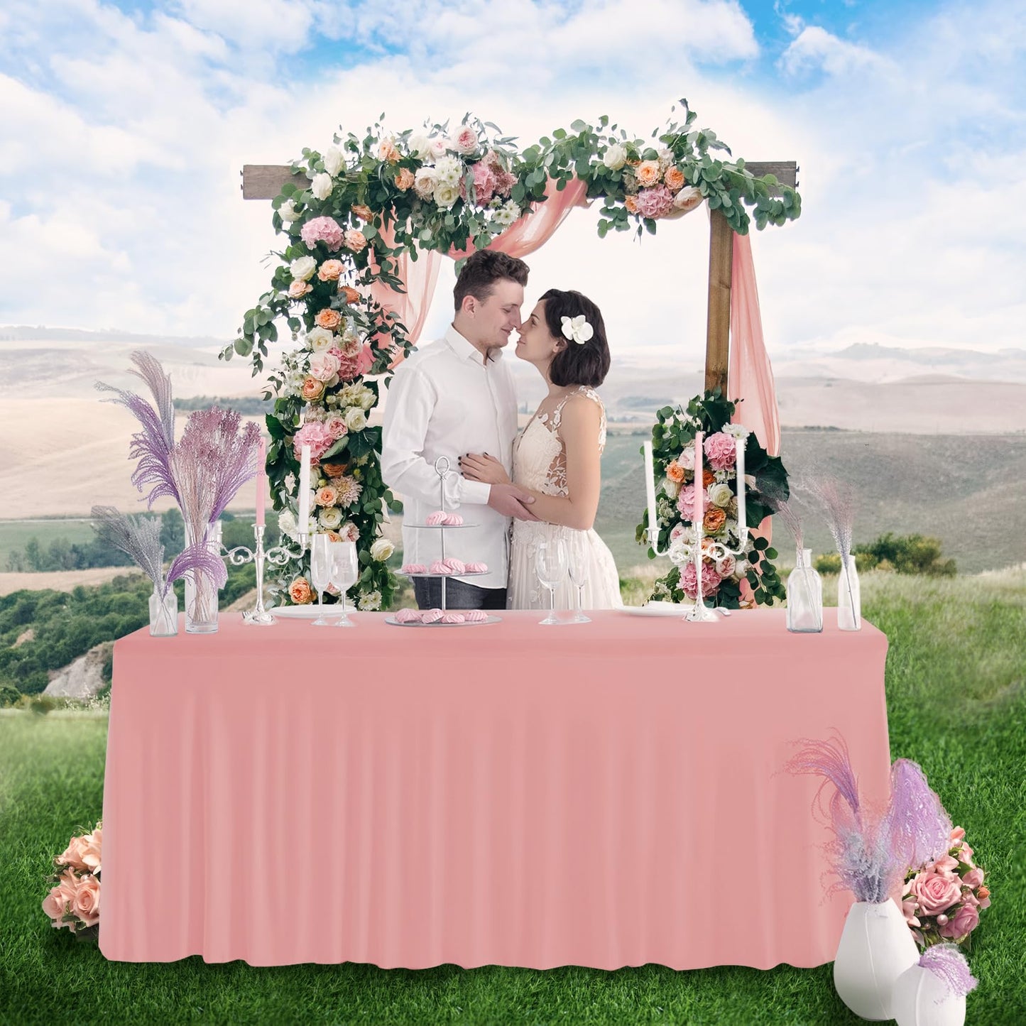 Your Magic Moment Dusty Pink Table Cloth Rectangle Table Skirts - Spandex Table Covers 6 ft 2pcs Banquet Linen Tablecloth - Green Party Decorations Decor - Manteles de Mesa de Tela para Fiestas