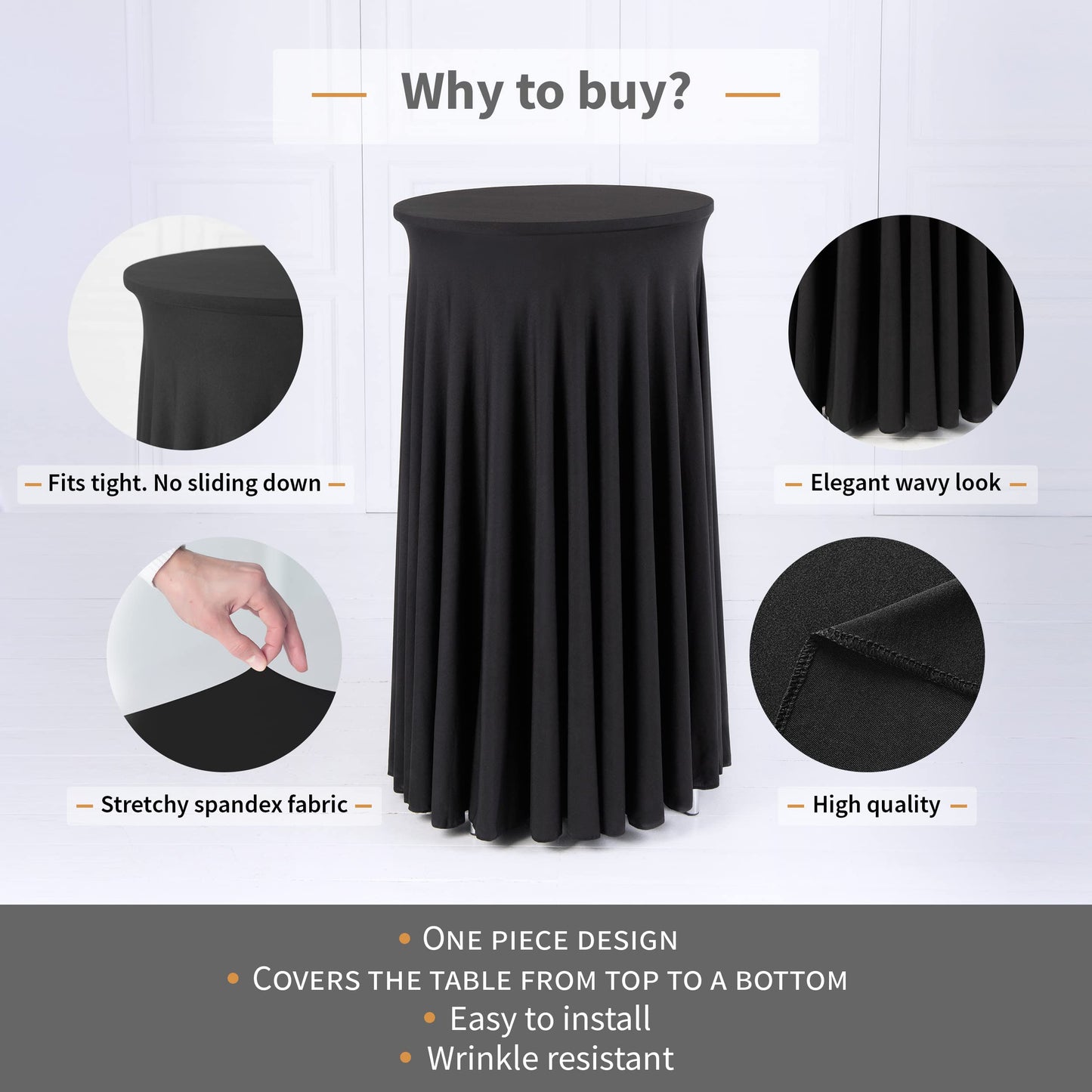 Your Magic Moment Round Cocktail Table Skirt Black Set of 2 Table Cloth for highboy Table Round Tablecloth Spandex Fitted Table Covers for 24 in Tables Small Corner Table Cover