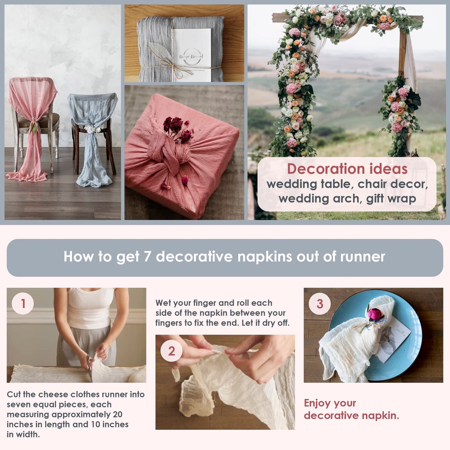 Your Magic Moment Cheesecloth Table Runner Ivory Set of 4 pc 142 in Long Cream Gauze Table Runner Bohemian Wedding Baby Shower Decorations Bridal Shower Decor Rustic Table Cloth Table Cover
