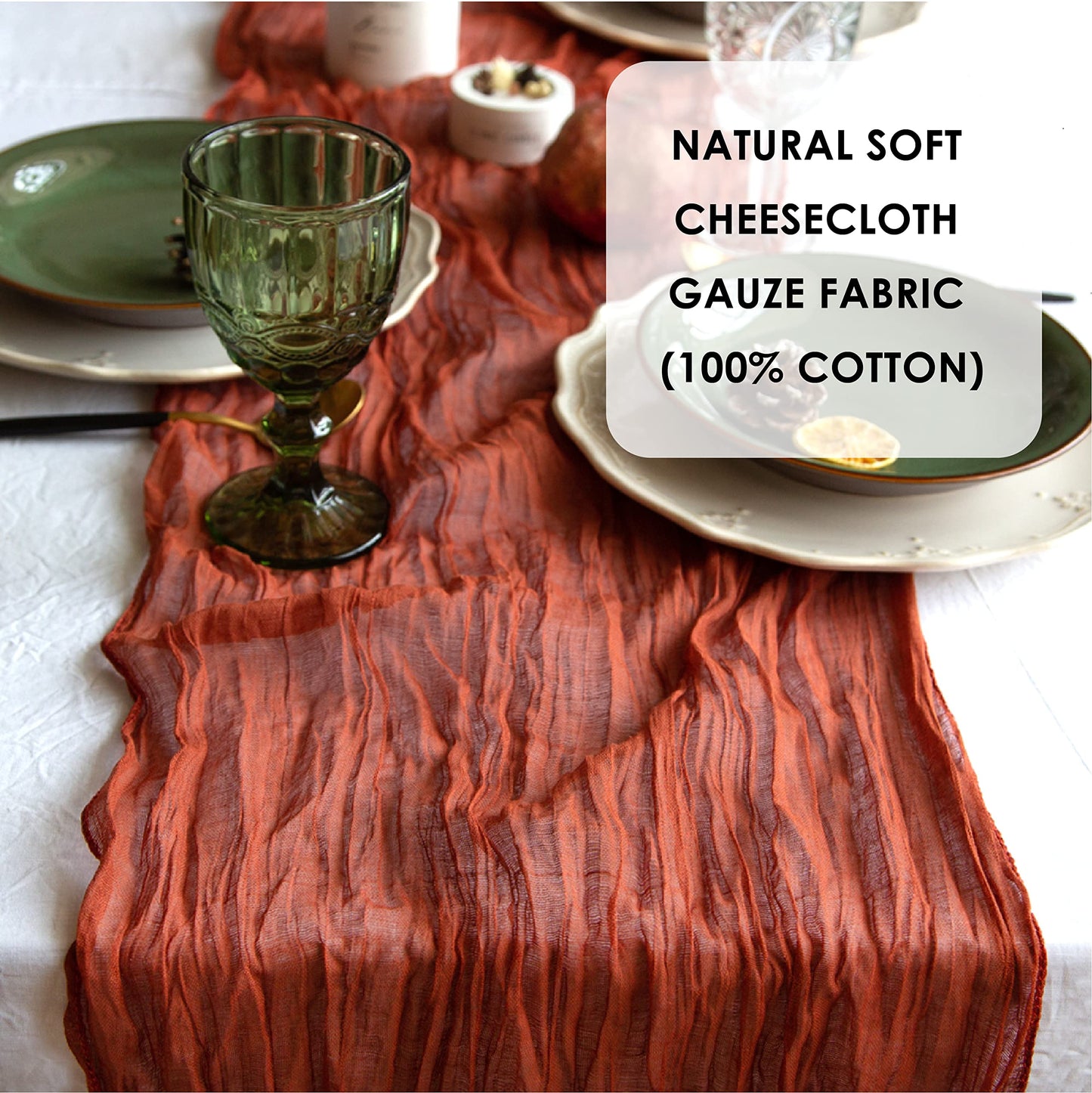 Terracotta Gauze Table Runner Set of 2 Bulk Cheesecloth Runner for Christmas Table Decor Rustic Table Runner 142 in for Boho Wedding Table Decoration Long Cheese Cloth Runner for Romantic Dinner