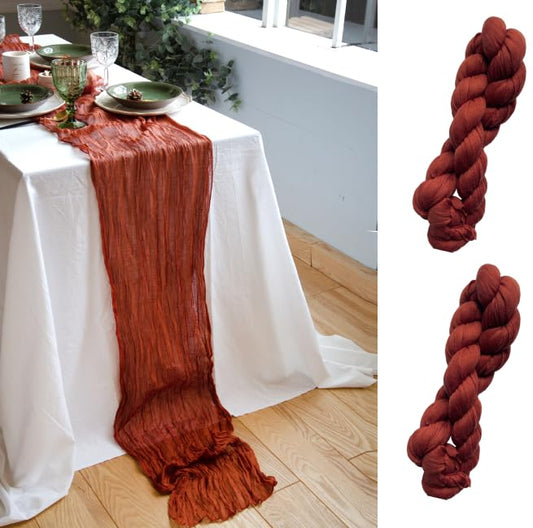 Terracotta Gauze Table Runner Set of 2 Bulk Cheesecloth Runner for Christmas Table Decor Rustic Table Runner 142 in for Boho Wedding Table Decoration Long Cheese Cloth Runner for Romantic Dinner