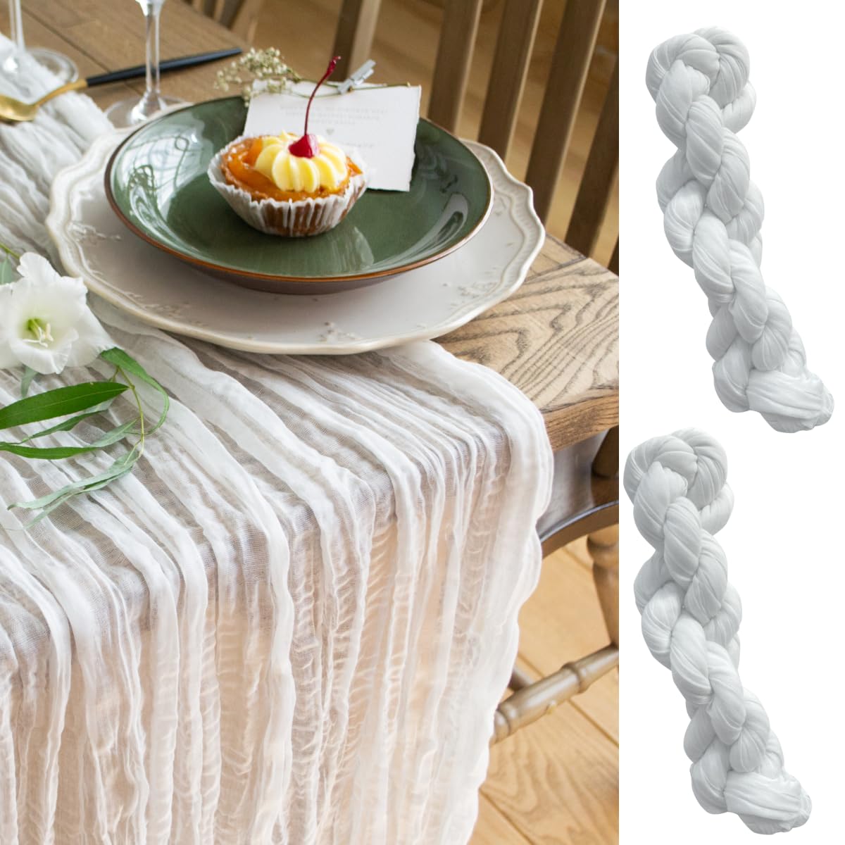 Your Magic Moment White Cheesecloth Table Runner Set of 2, 12 ft Cotton Gauze Runner Rustic Table Decorations, Cheese cloth Fabric Bulk for white party decor, bohemian table runner Extra Long (142 in)