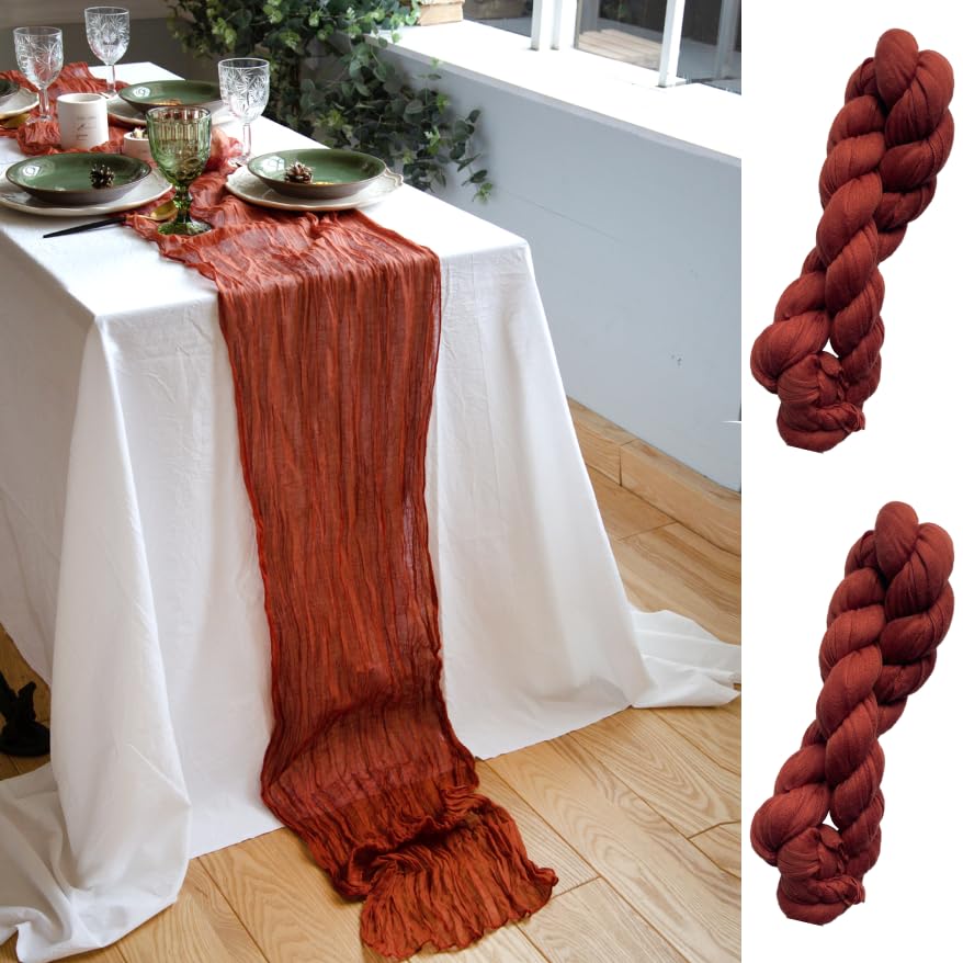 Terracotta Gauze Table Runner Set of 2 Bulk Cheesecloth Runner for Christmas Table Decor Rustic Table Runner 142 in for Boho Wedding Table Decoration Long Cheese Cloth Runner for Romantic Dinner