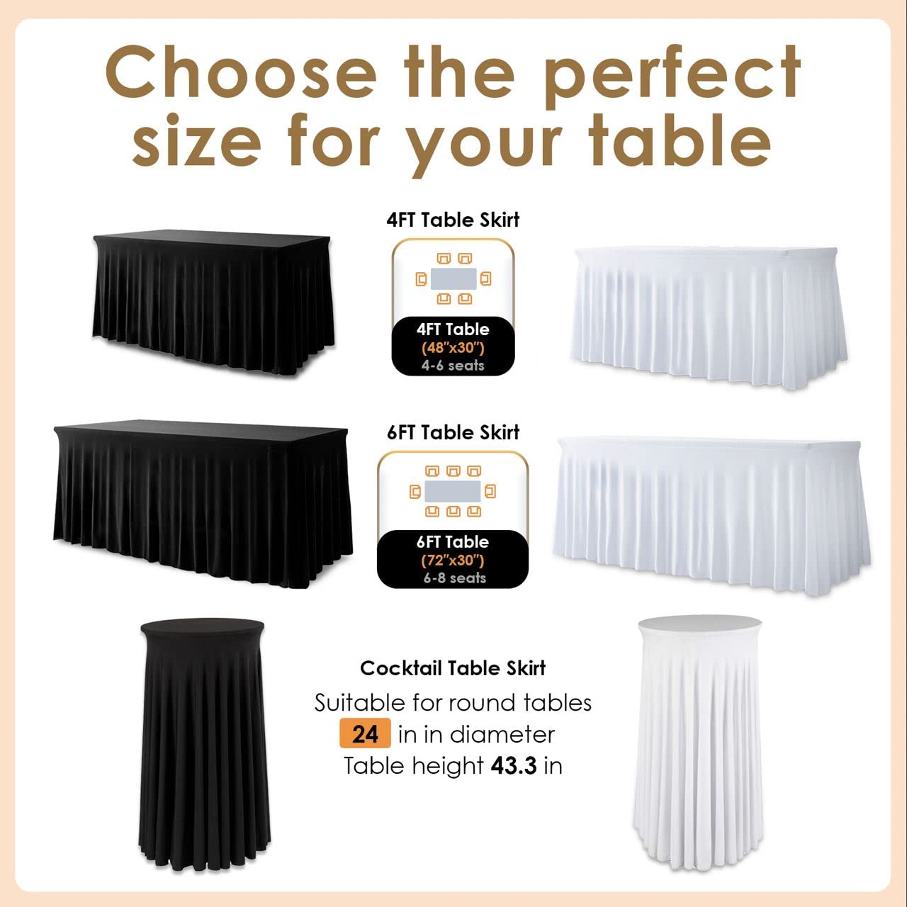 Your Magic Moment Black Tablecloth 4 PC Set 6 FT Rectangle Table Cover Set for 6 Foot Tables Black Table Cover Spandex Table Covers Table Skirts for Rectangle Table 6ft Party Anniversary Catering