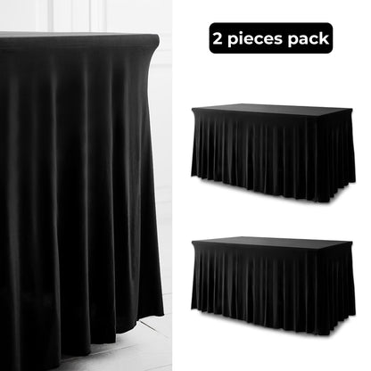 Your Magic Moment Table Skirt Set of 2 for Rectangle Tables 6 ft Black Table Cloth for Rectangle Table Black Table Cloth for 6 Foot Folding Tables Black Tablecloth Spandex Table Covers