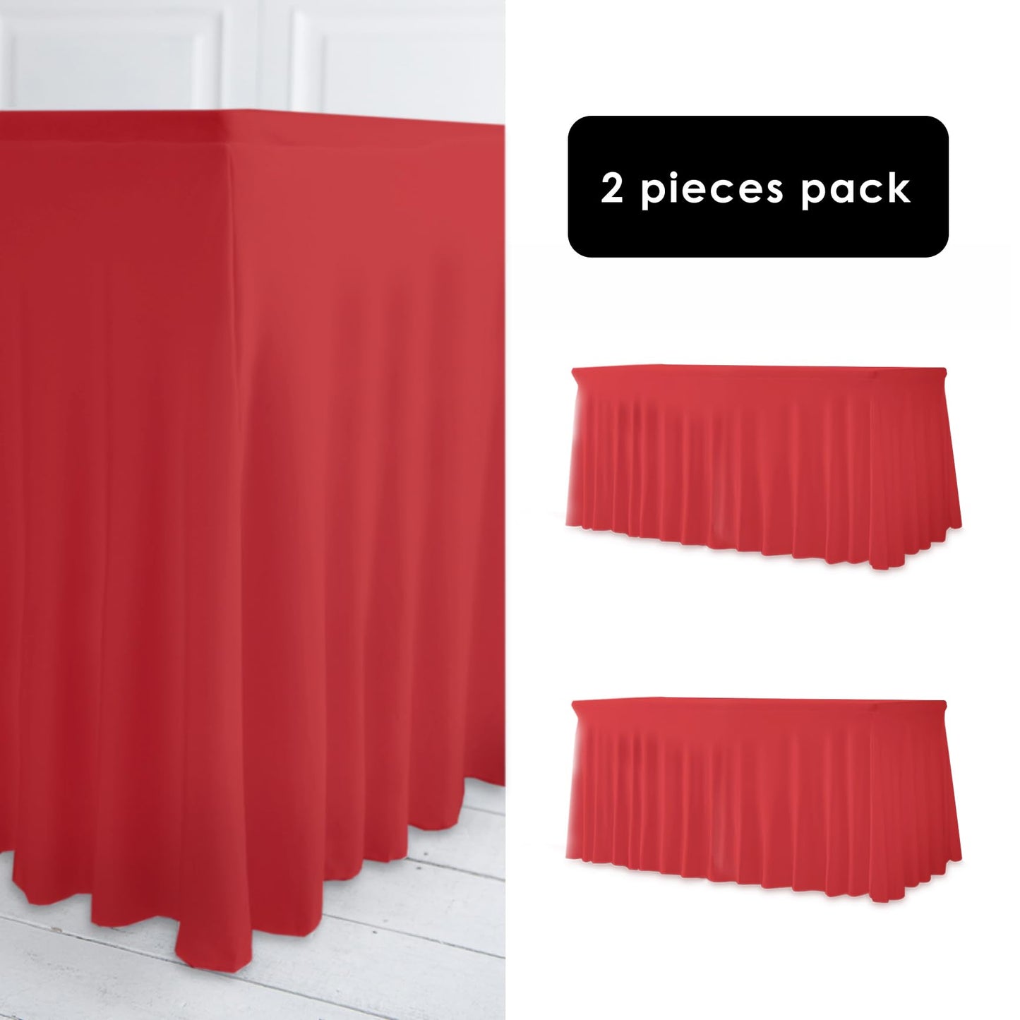 Red Table Cloth Rectangle Table Skirts - Spandex Table Covers 6 ft 2pcs Banquet Linen Tablecloth - Fourth of July Tablecloth Washable- Party Decorations Decor - Manteles de Mesa de Tela para Fiestas