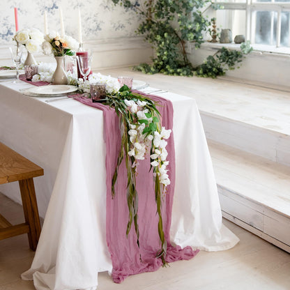 Dusty Pink Table Runner Cheesecloth 142 in 12 ft Rustic Gauze Runner Farmhouse Wedding Runner, Cheese Cloth Tablecloth, Gauze Cheese Cloth Runner, Wedding Shower Rustic Theme Tablecloth