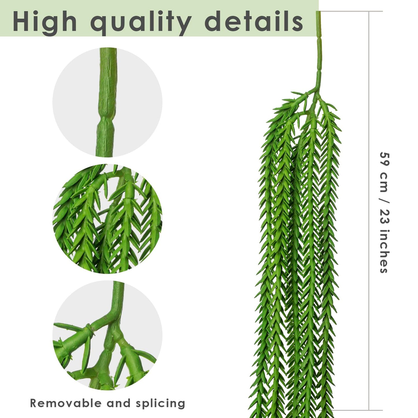 Your Magic Moment Fake Hanging Vines Succulent Plants Set of 4 Donkey Tails Fake Plant for Indoor Outdoor Faux Vines String of Pearls Cascading Plants for Wall Artificial Greenery 23x2.3x1 inches