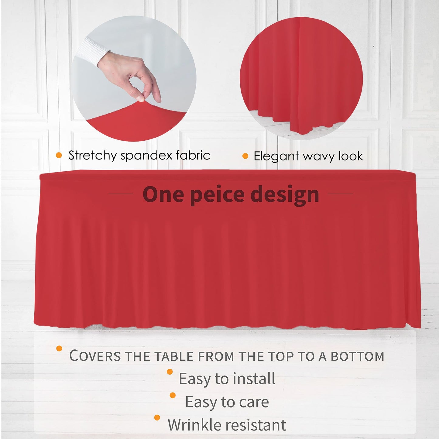 Red Table Cloth Rectangle Table Skirts - Spandex Table Covers 6 ft 2pcs Banquet Linen Tablecloth - Fourth of July Tablecloth Washable- Party Decorations Decor - Manteles de Mesa de Tela para Fiestas