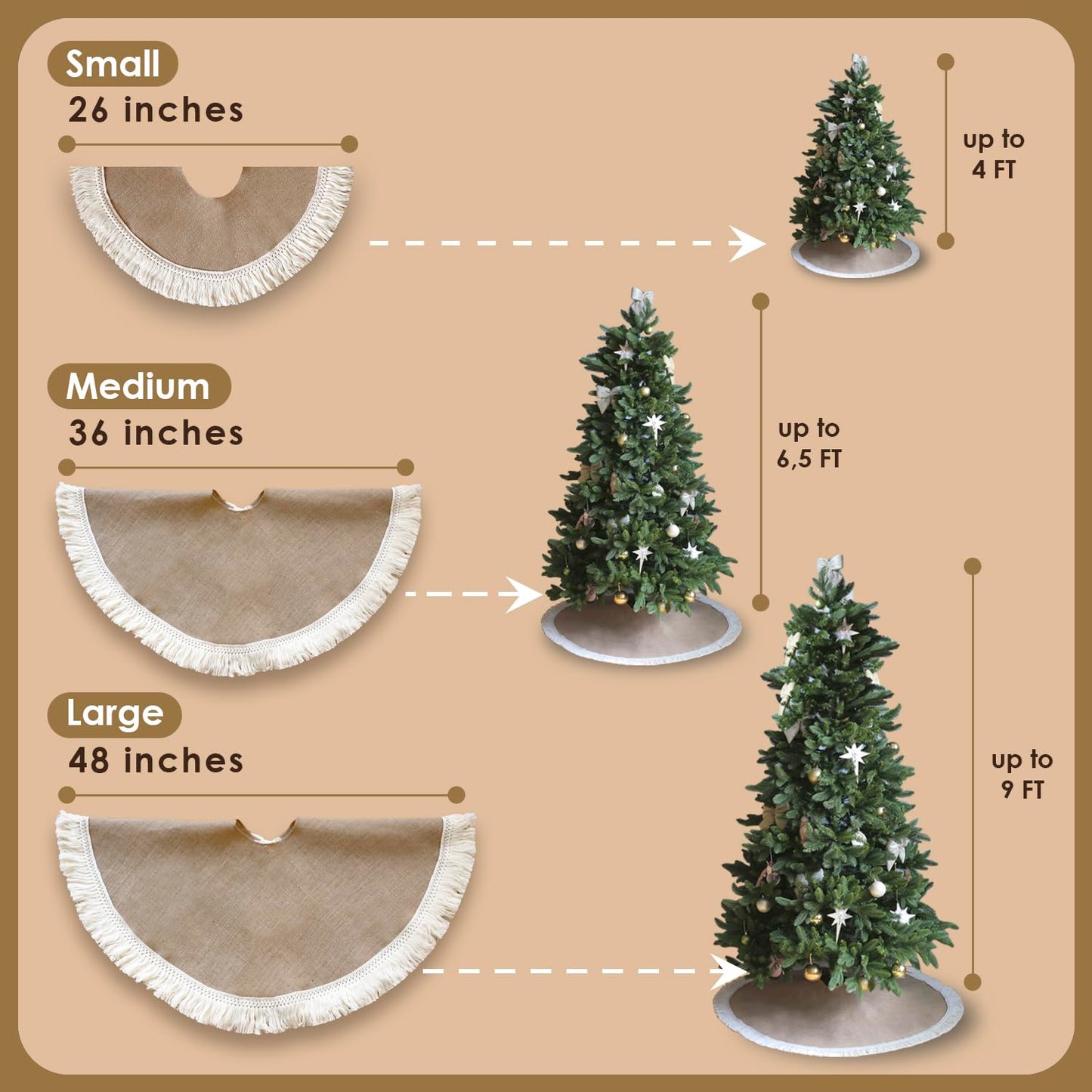 Your Magic Moment Christmas Tree Skirt 48', Burlap Christmas Tree Decorations, Christmas Tree Collar Boho Christmas Decor, Brown Christmas Ornaments (Large)