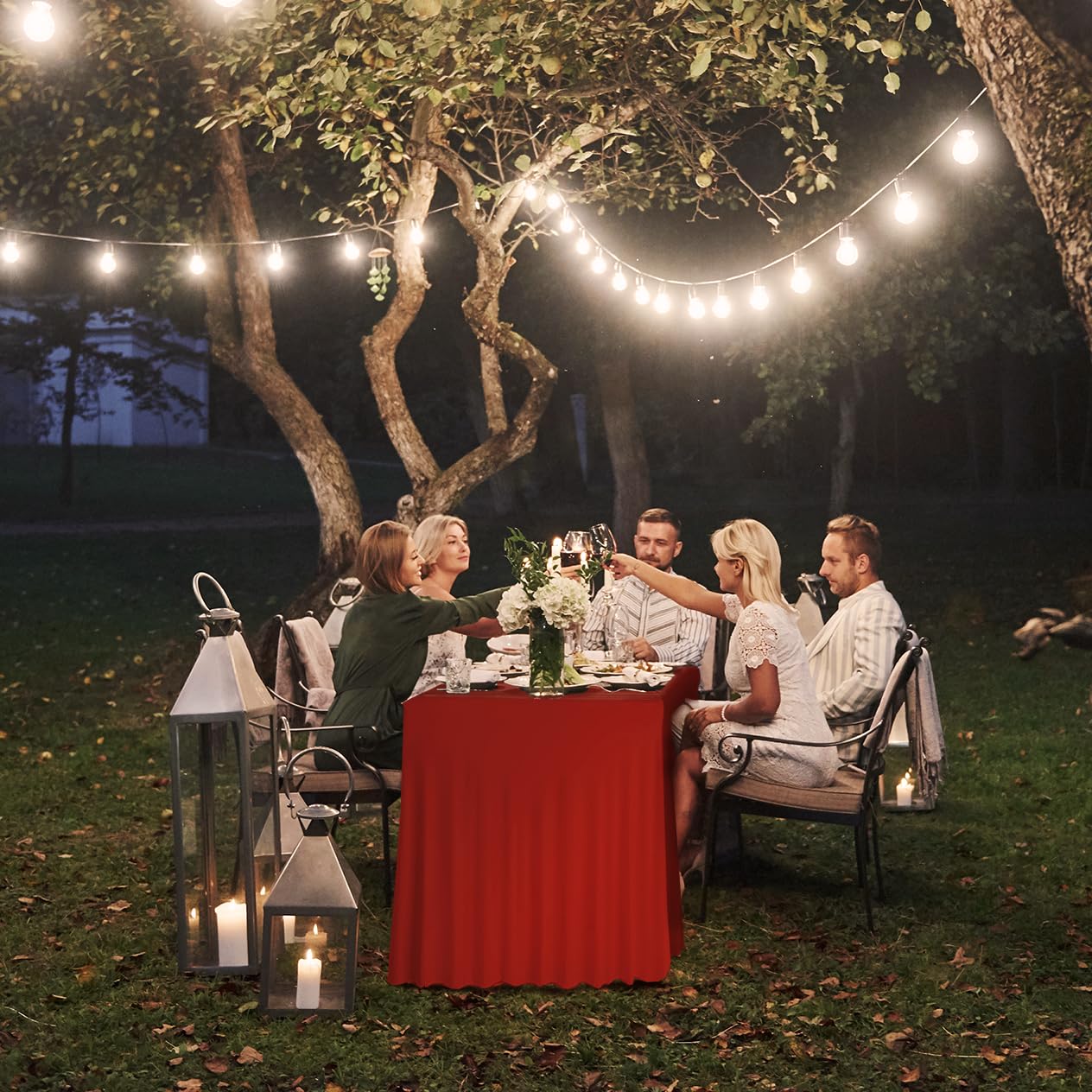 Red Table Cloth Rectangle Table Skirts - Spandex Table Covers 6 ft 2pcs Banquet Linen Tablecloth - Fourth of July Tablecloth Washable- Party Decorations Decor - Manteles de Mesa de Tela para Fiestas