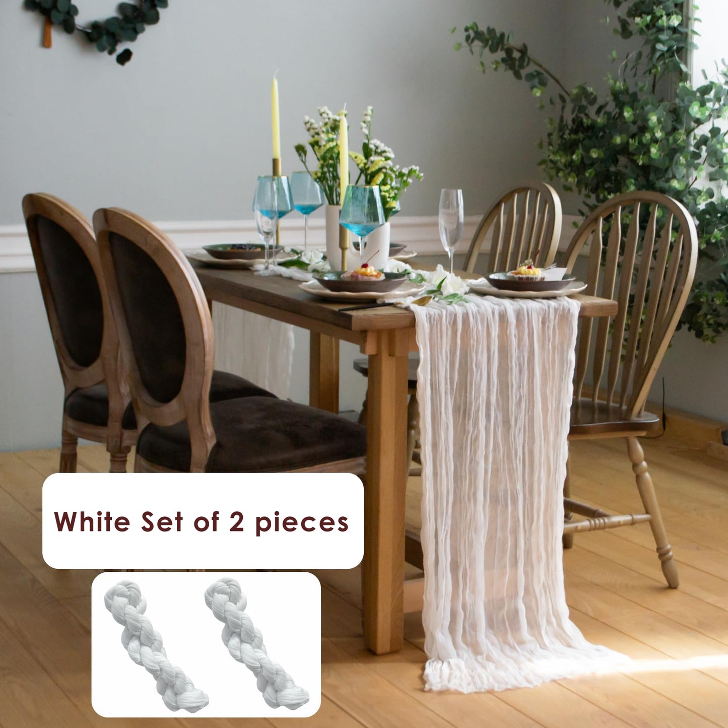 Your Magic Moment White Cheesecloth Table Runner Set of 2, 12 ft Cotton Gauze Runner Rustic Table Decorations, Cheese cloth Fabric Bulk for white party decor, bohemian table runner Extra Long (142 in)