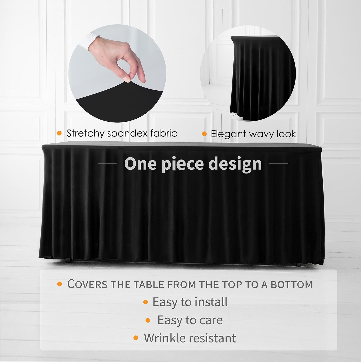 Your Magic Moment Table Skirt Set of 2 for Rectangle Tables 6 ft Black Table Cloth for Rectangle Table Black Table Cloth for 6 Foot Folding Tables Black Tablecloth Spandex Table Covers