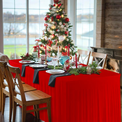 Red Table Cloth Rectangle Table Skirts - Spandex Table Covers 6 ft 2pcs Banquet Linen Tablecloth - Fourth of July Tablecloth Washable- Party Decorations Decor - Manteles de Mesa de Tela para Fiestas