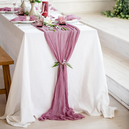 Dusty Pink Table Runner Cheesecloth 142 in 12 ft Rustic Gauze Runner Farmhouse Wedding Runner, Cheese Cloth Tablecloth, Gauze Cheese Cloth Runner, Wedding Shower Rustic Theme Tablecloth