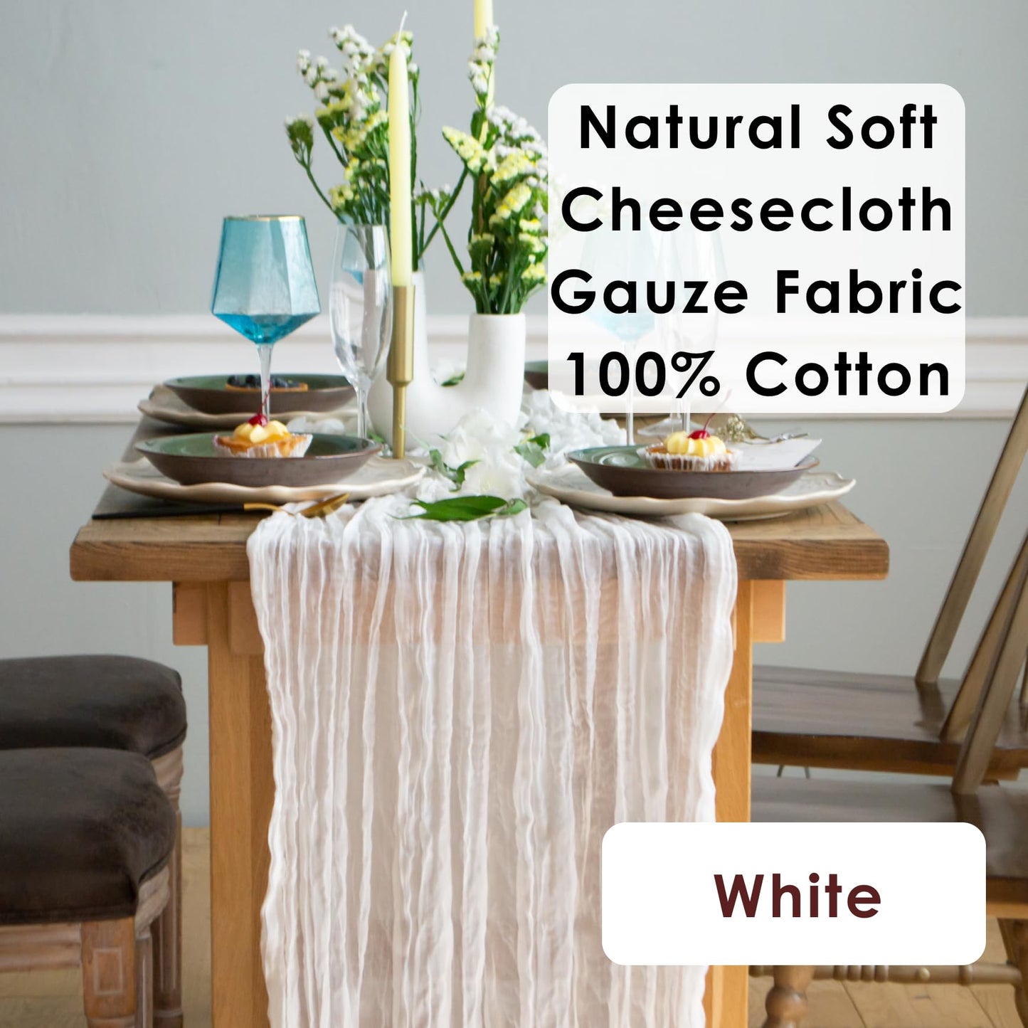 Your Magic Moment White Cheesecloth Table Runner Set of 2, 12 ft Cotton Gauze Runner Rustic Table Decorations, Cheese cloth Fabric Bulk for white party decor, bohemian table runner Extra Long (142 in)