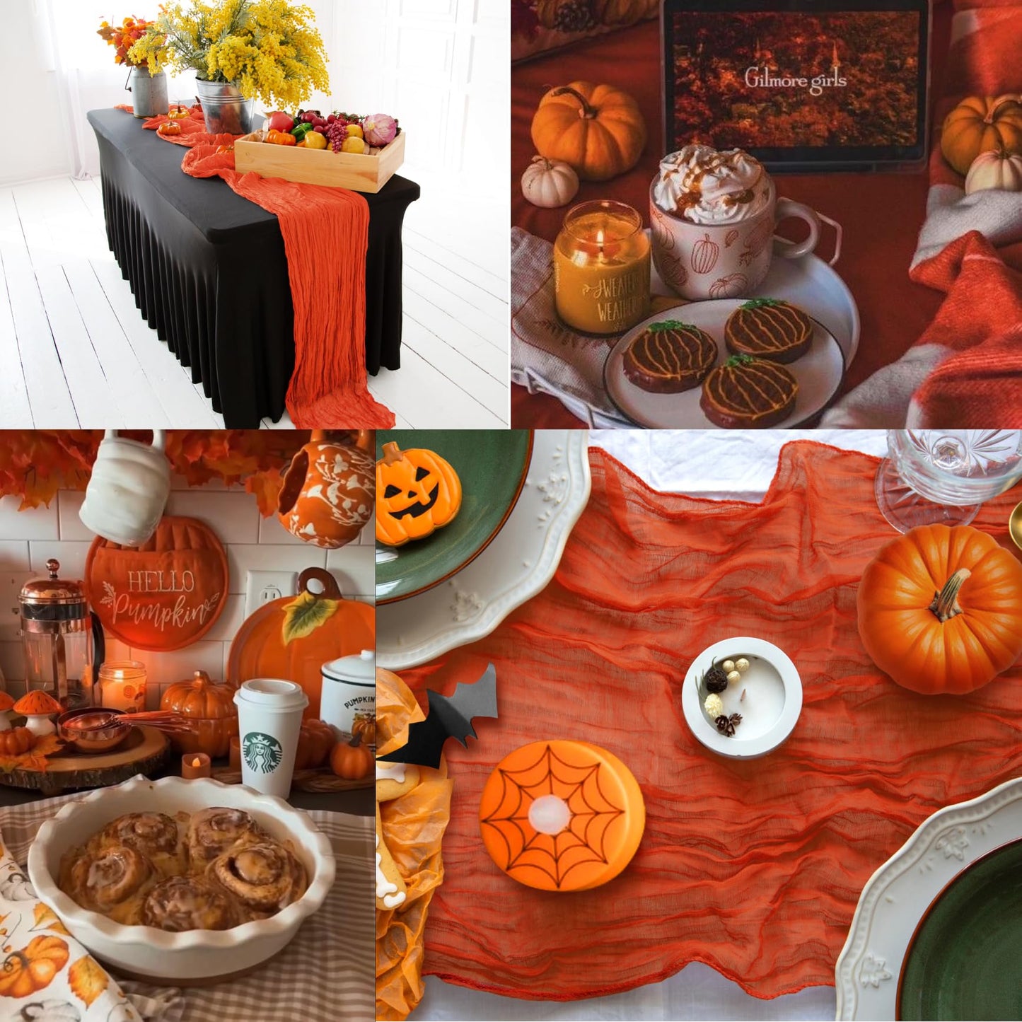 Thanksgiving Helloween Table Runner 12 ft Fall Table Runner Cheesecloth Orange Table Runner Fall Table Centerpieces Burnt Orange Runner Fall Table Decorations Gauze Fabric