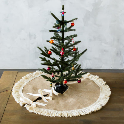 Small Christmas Tree Skirt 26 inch, Christmas Tree Collar, Burlap Tree Skirt, Christmas Tree Decorations, Mini Tree Skirt, Brown Farmhouse Christmas Ornaments (Small)